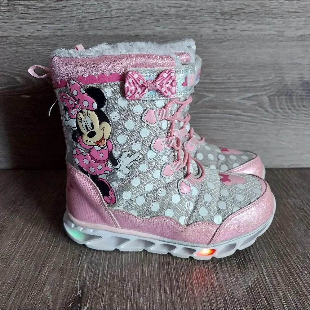 Disney Junior Minnie Mouse Toddler Girl Light Up Winter Snow Boots Size 12